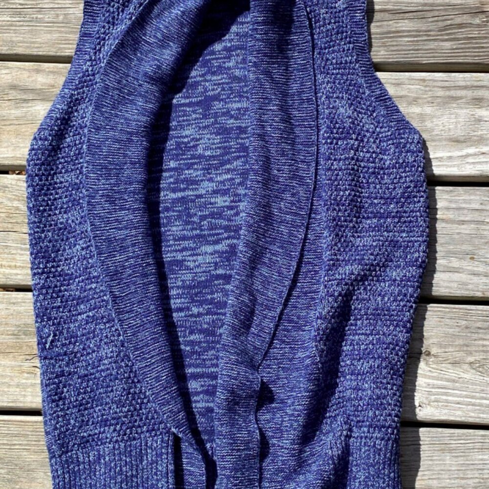 Gap Womens Small Cardigan With Flap Collar Blue Sleeveless Sweater Knit Long - Picture 9 of 9